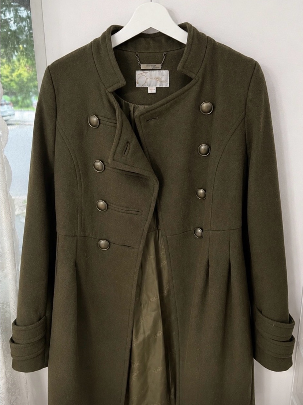 Double-Breasted Olive Pea Coat by Unknown Brand